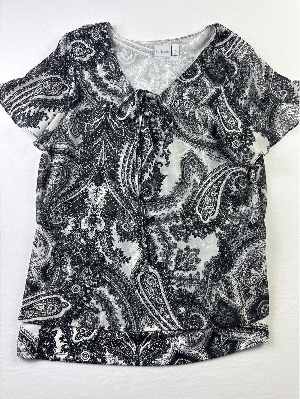Kim Rogers XL Black and White Paisley Print Top